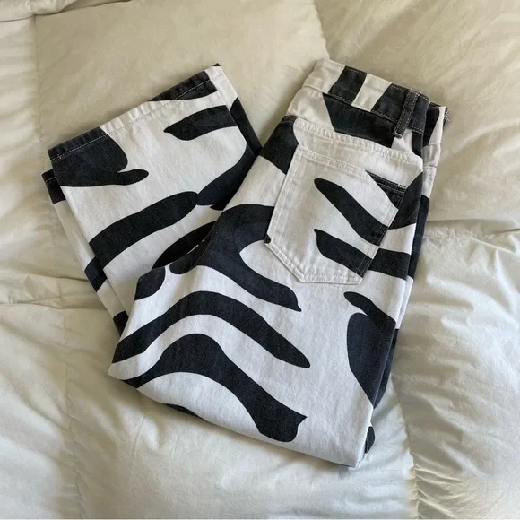 Princess Polly Black and White Printed Straight Leg Jeans - Picture 5 of 5